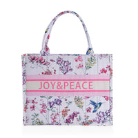White with Multi Flower Printed Tote Bag (17"x6.3"x13.8") with Handle Drop (5.5")