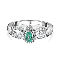 AAA Emerald and White Zircon 0.65 ctw Ring in Platinum Over Sterling Silver (Size 11.5)