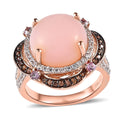 Peruvian Pink Opal and Multi Gemstone Ring in Vermeil Rose Gold Over Sterling Silver 5.70 ctw - Sticky add to cart bar