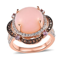 Peruvian Pink Opal and Multi Gemstone Ring in Vermeil Rose Gold Over Sterling Silver 5.70 ctw