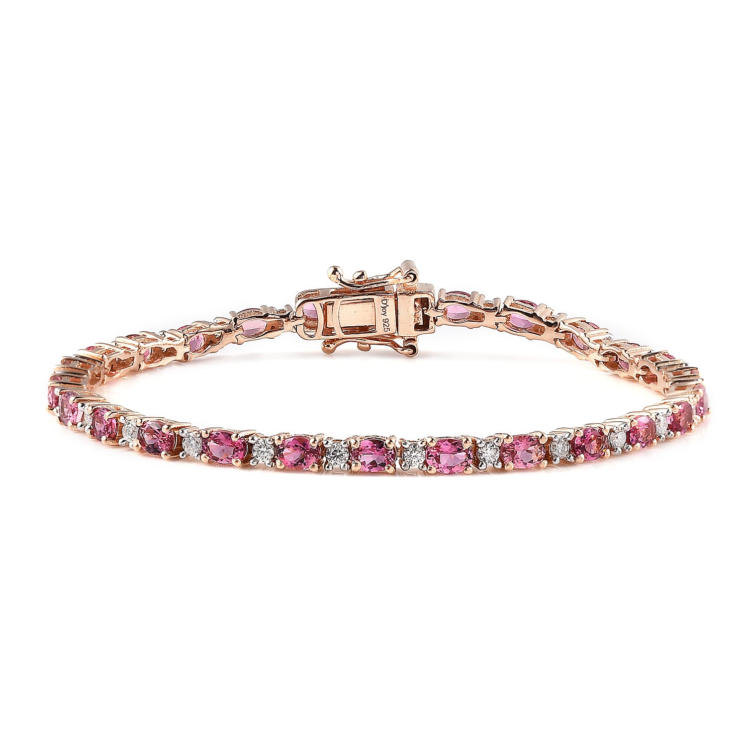 Premium Natural Calabar Pink Tourmaline and Moissanite Tennis Bracelet in Vermeil Rose Gold Over Sterling Silver (6.50 In) 5.40 ctw