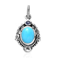 Artisan Crafted Sleeping Beauty Turquoise and Tanzanite Leaves Pendant in Sterling Silver 1.50 ctw - Sticky add to cart bar