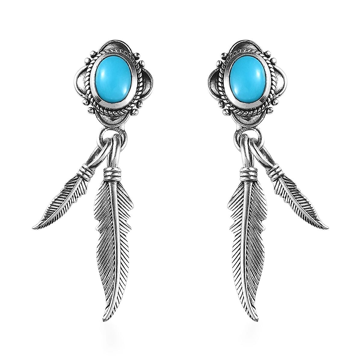 Artisan Crafted Sleeping Beauty Turquoise 2.00 ctw Feather Earrings in Sterling Silver