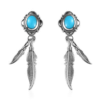 Artisan Crafted Sleeping Beauty Turquoise 2.00 ctw Feather Earrings in Sterling Silver