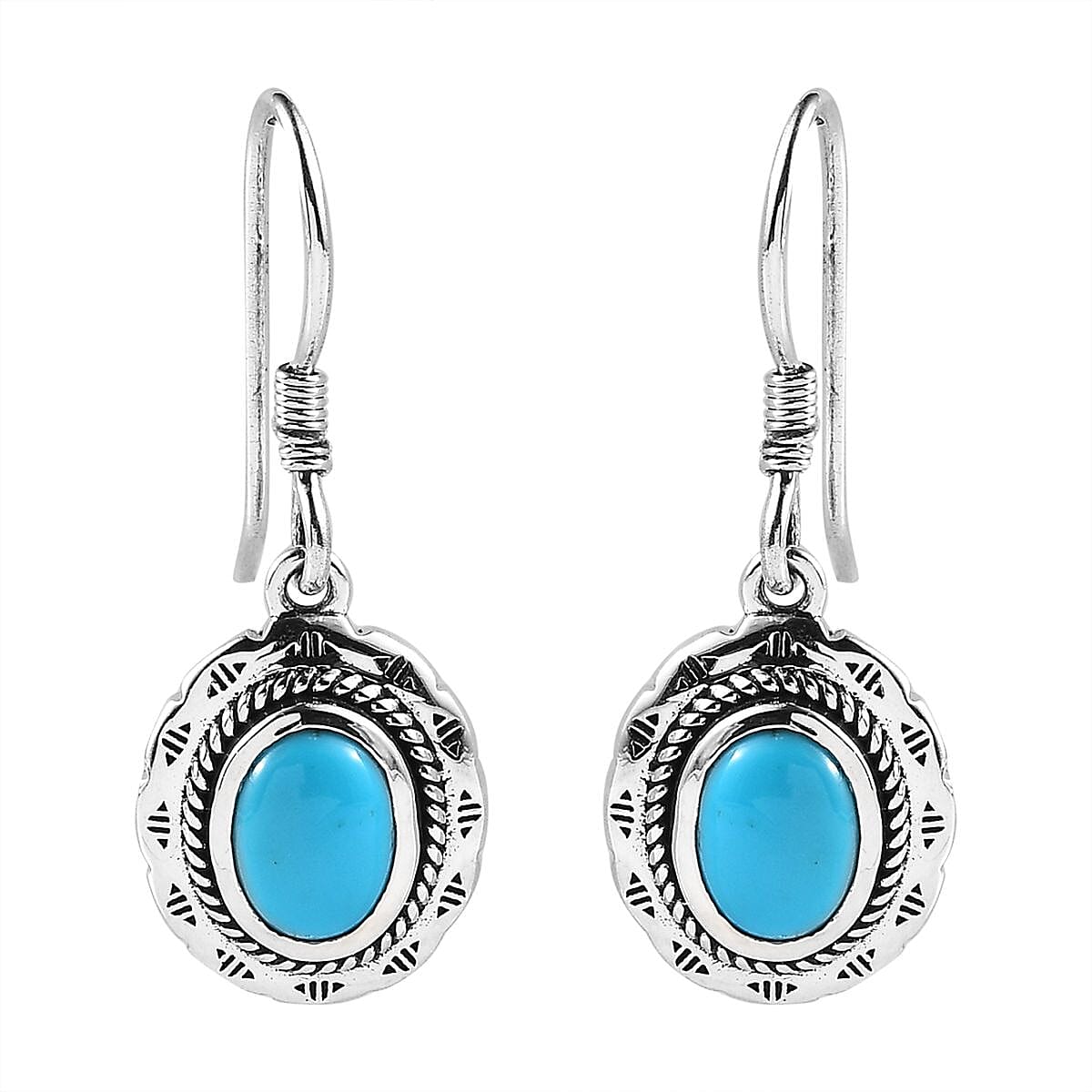 Artisan Crafted Sleeping Beauty Turquoise Dangle Earrings in Sterling Silver 2.35 ctw
