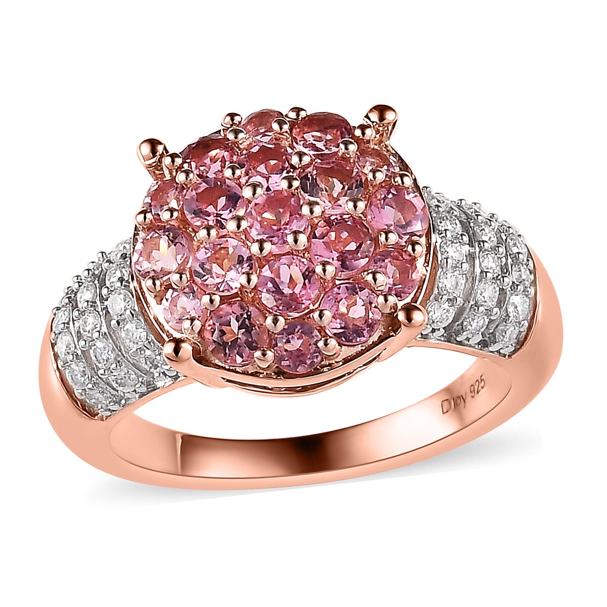 Natural Calabar Pink Tourmaline and Moissanite Ring in Vermeil Rose Gold Over Sterling Silver (Size 10.0) 1.75 ctw