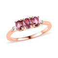 Premium Natural Calabar Pink Tourmaline and Diamond 3 Stone Ring in Vermeil Rose Gold Over Sterling Silver (Size 10.0) 0.50 ctw - Sticky add to cart bar