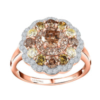 Doorbuster Luxoro 10K Rose Gold Natural Champagne, Natural Yellow and White Diamond (I3) Ring (Size 7.0) 2.00 ctw