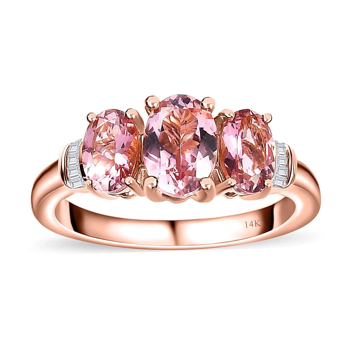 Luxoro 14K Rose Gold AAA Natural Calabar Pink Tourmaline, Diamond (G-H, I3) Ring (Size 10.0) (Del. 7-10 Days) 1.75 ctw