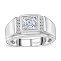 Moissanite (Sqr 7mm) Men's Ring in Platinum Over Sterling Silver (Size 10.0) 2.00 ctw - Sticky add to cart bar