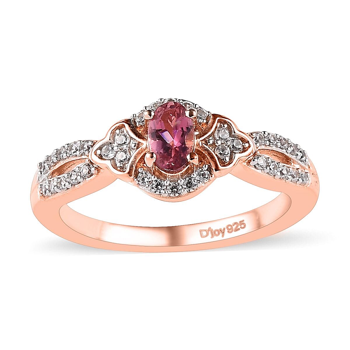 Natural Calabar Pink Tourmaline and White Zircon Ring in Vermeil Rose Gold Over Sterling Silver (Size 10.0) 0.50 ctw