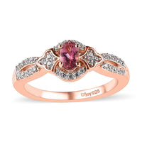 Natural Calabar Pink Tourmaline and White Zircon Ring in Vermeil Rose Gold Over Sterling Silver (Size 10.0) 0.50 ctw