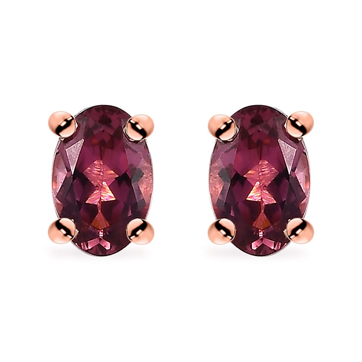 Premium Natural Calabar Pink Tourmaline 0.90 ctw Solitaire Stud Earrings in Vermeil Rose Gold Over Sterling Silver