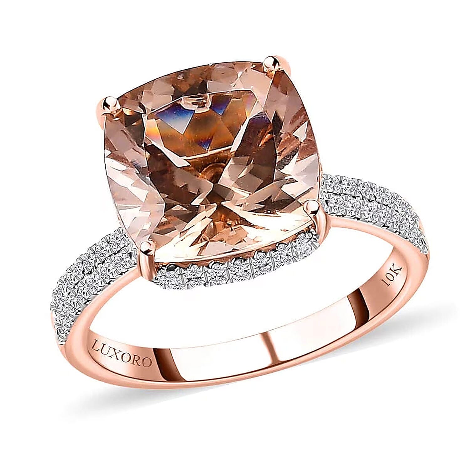 Luxoro 14K Rose Gold AAA Marropino Morganite and G-H I2 Diamond Ring 4.25 Grams 7.00 ctw