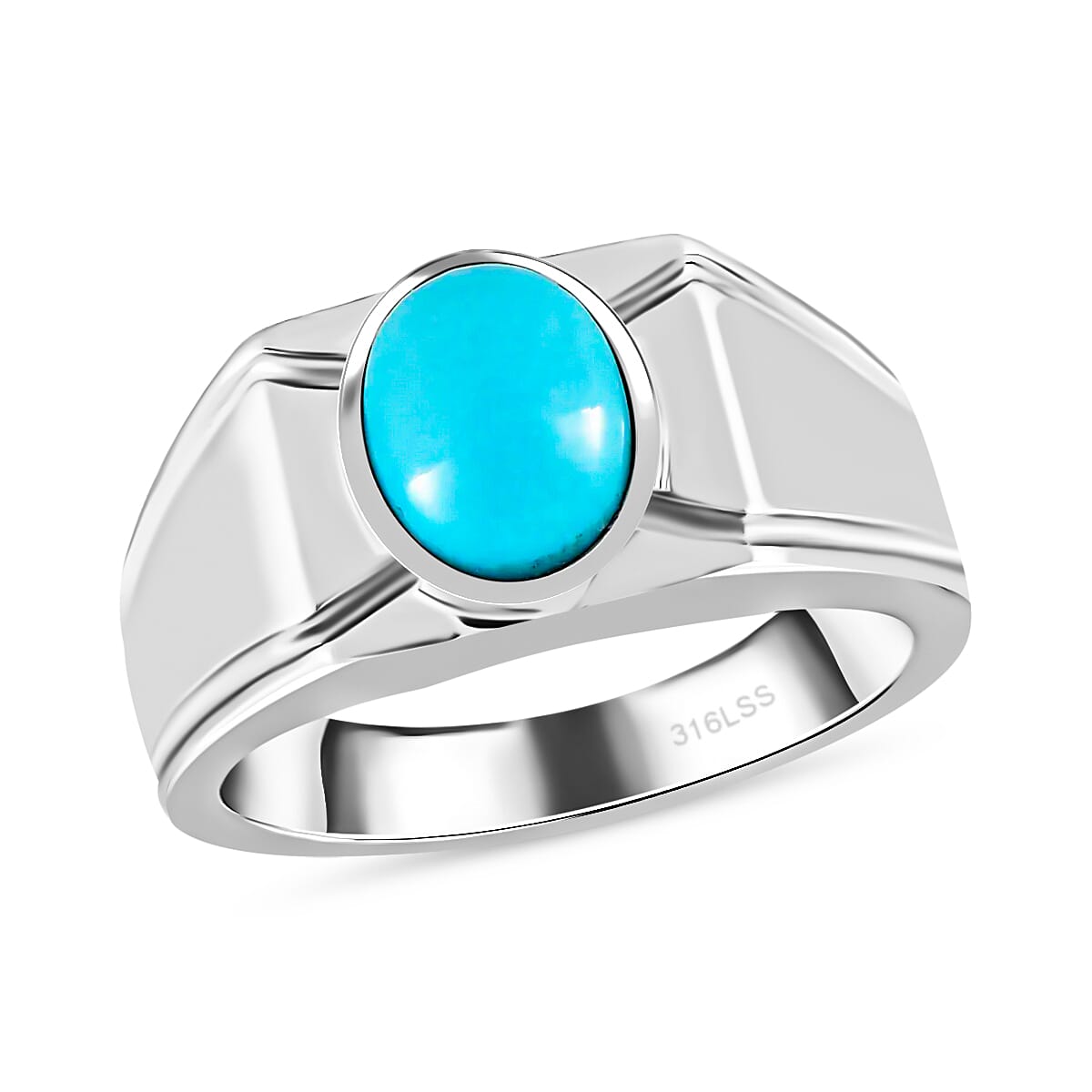 Sleeping Beauty Turquoise Men's Ring in Stainless Steel 1.40 ctw