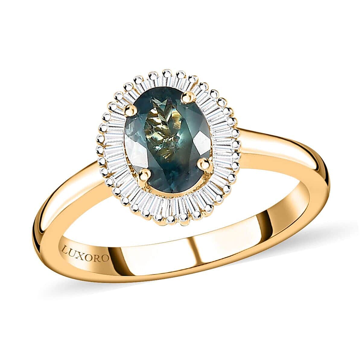 Doorbuster Luxoro 14K Yellow Gold AAA Narsipatnam Alexandrite and G-H I2 Diamond Halo Ring (Size 6.0) 4 Grams 1.50 ctw