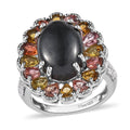 Australian Black Tourmaline and Multi Gemstone Ring in Platinum Over Sterling Silver (Size 10.0) 9.10 ctw - Sticky add to cart bar