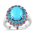 Premium Sleeping Beauty Turquoise and Multi Gemstone Ring in Platinum Over Sterling Silver (Size 10.0) 4.00 ctw - Sticky add to cart bar