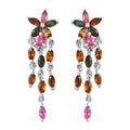 Multi-Tourmaline Floral Dangle Earrings in Platinum Over Sterling Silver 2.35 ctw - Sticky add to cart bar