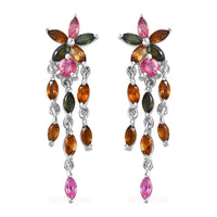 Multi-Tourmaline Floral Dangle Earrings in Platinum Over Sterling Silver 2.35 ctw