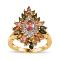 Multi-Tourmaline and White Zircon Floral Sparkle Ring in Vermeil Yellow Gold Over Sterling Silver (Size 10.0) 2.25 ctw - Sticky add to cart bar