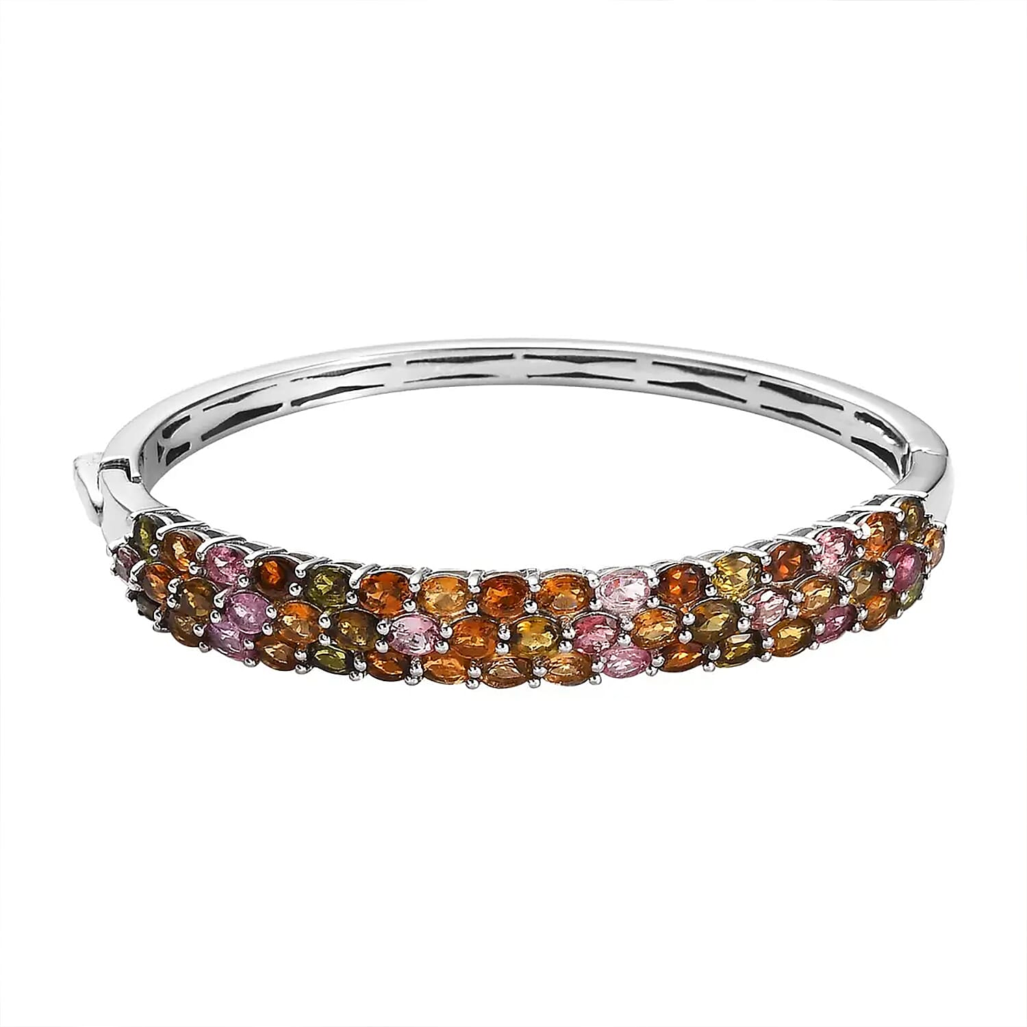 Multi-Tourmaline Bangle Bracelet in Platinum Over Sterling Silver (6.50 In) 8.00 ctw