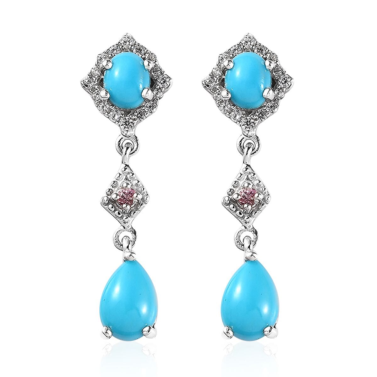 Sleeping Beauty Turquoise and Multi Gemstone Drop Earrings in Platinum Over Sterling Silver 2.50 ctw
