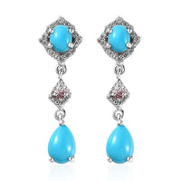 Sleeping Beauty Turquoise and Multi Gemstone Drop Earrings in Platinum Over Sterling Silver 2.50 ctw