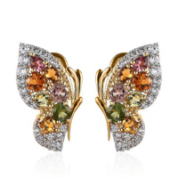 Multi-Tourmaline and White Zircon Butterfly Earrings in Vermeil Yellow Gold Over Sterling Silver 4.10 ctw