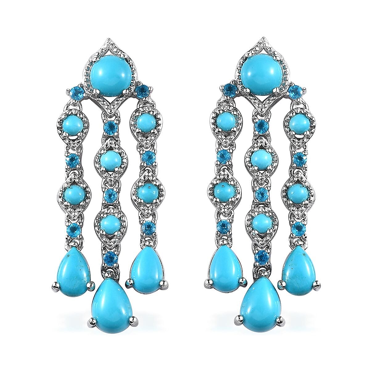 Sleeping Beauty Turquoise and Malgache Neon Apatite Dangling Earrings in Platinum Over Sterling Silver 6.00 ctw