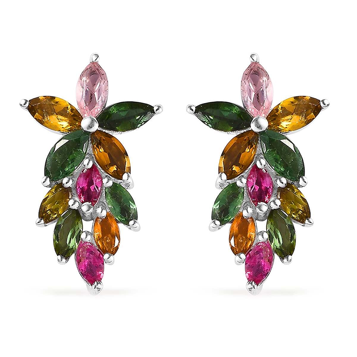 Multi-Tourmaline Dangle Earrings in Platinum Over Sterling Silver 2.40 ctw