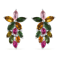 Multi-Tourmaline Dangle Earrings in Platinum Over Sterling Silver 2.40 ctw