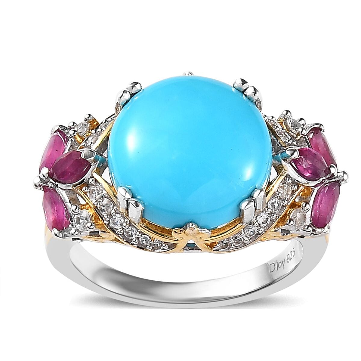 Sleeping Beauty Turquoise and Multi Gemstone Ring in Vermeil YG and Platinum Over Sterling Silver 6.10 ctw