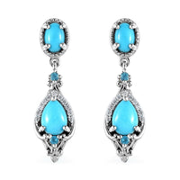 Sleeping Beauty Turquoise and Multi Gemstone Dangle Earrings in Platinum Over Sterling Silver 2.50 ctw