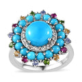 Sleeping Beauty Turquoise, Multi Gemstone Floral Ring in Platinum Over Sterling Silver (Size 10.0) 3.70 ctw - Sticky add to cart bar