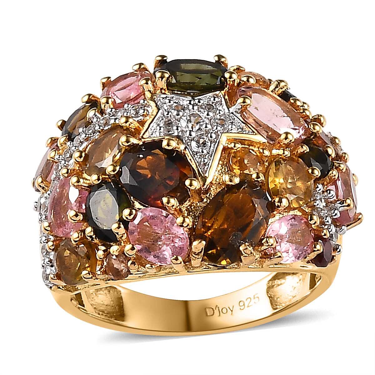 Multi Tourmaline Cluster Ring in Vermeil YG Over Sterling Silver (Size 10.0) 3.75 ctw