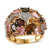 Multi Tourmaline Cluster Ring in Vermeil YG Over Sterling Silver (Size 10.0) 3.75 ctw