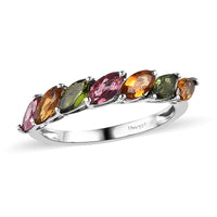 Multi-Tourmaline 7 Stone Ring in Platinum Over Sterling Silver (Size 10.0) 1.65 ctw