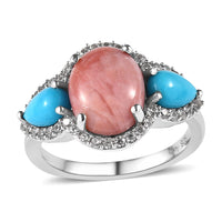 Oregon Sunrise Peach Opal and Multi Gemstone Ring in Platinum Over Sterling Silver 7.85 ctw