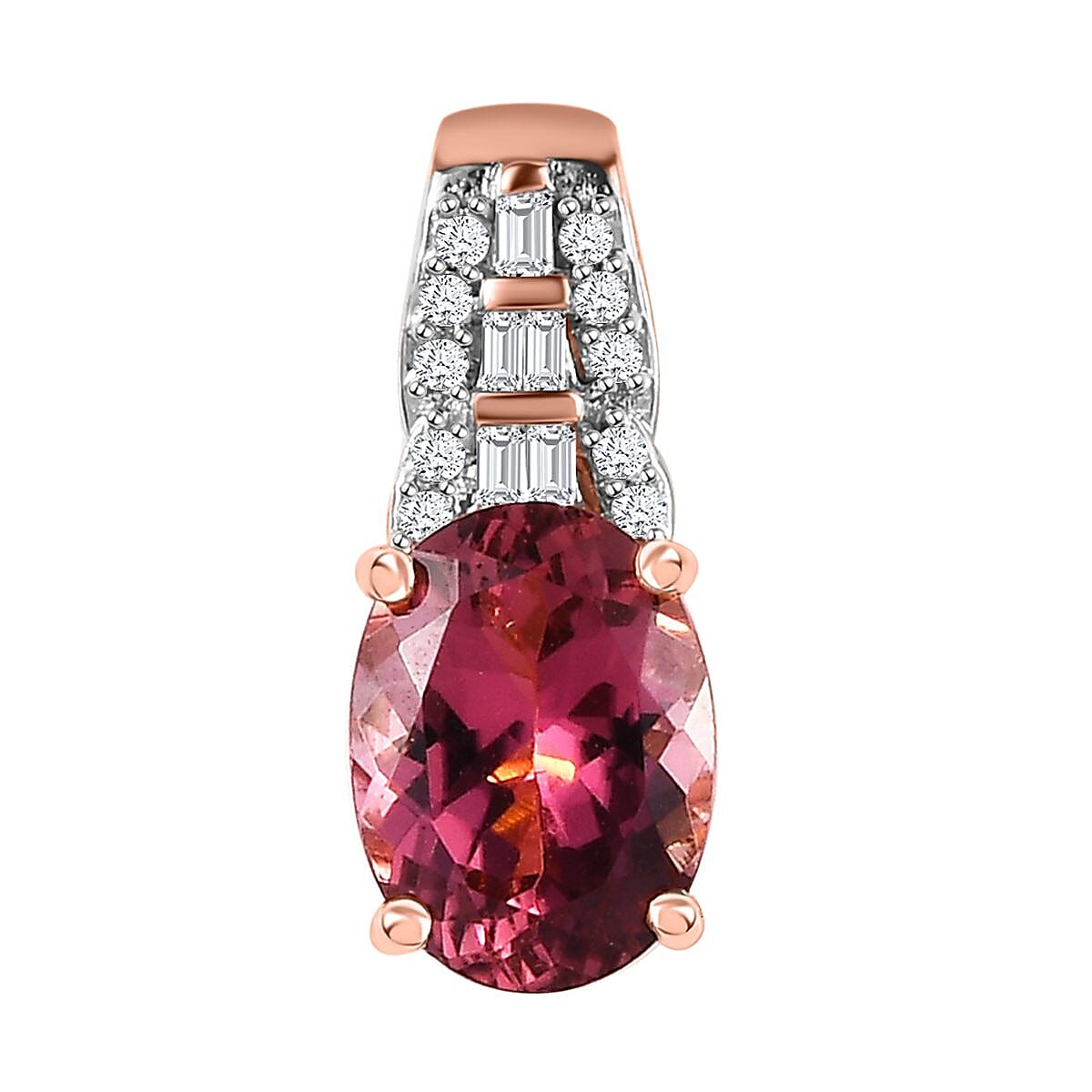 Luxoro 10K Rose Gold AAA Natural Calabar Pink Tourmaline and Diamond Pendant 1.25 ctw