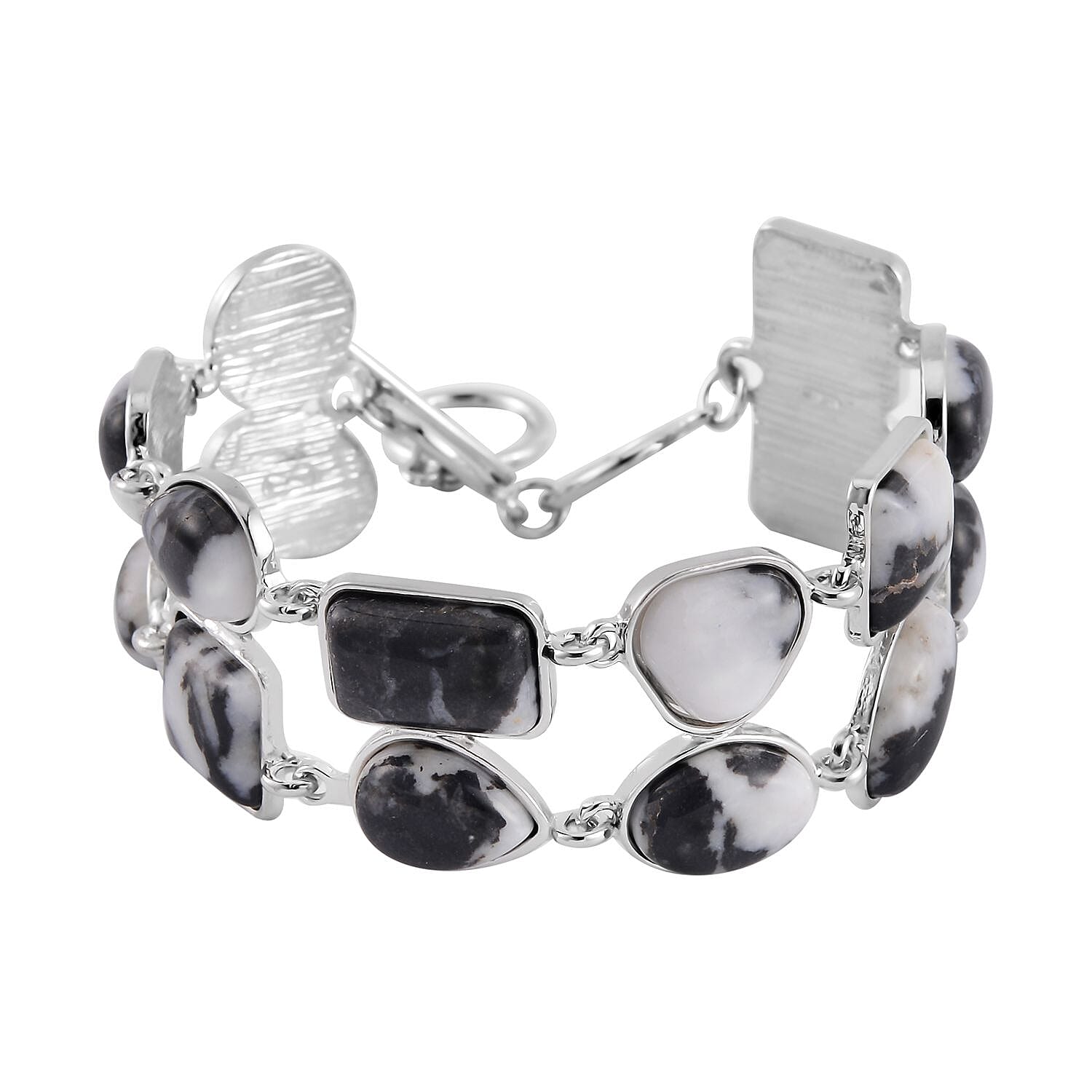 TLV Grey Zebra Jasper 2 Row Beaded Bracelet in Silvertone (7.00-8.75In) 125.00 ctw