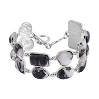 TLV Grey Zebra Jasper 2 Row Beaded Bracelet in Silvertone (7.00-8.75In) 125.00 ctw