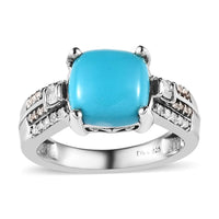 Sleeping Beauty Turquoise, Natural Champagne and White Diamond (0.20 cts) Ring in Platinum Over Sterling Silver (Size 10.0) 3.50 ctw