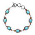Sleeping Beauty Turquoise and Mediterranean Coral 5.25 ctw Toggle Clasp Bracelet in Sterling Silver (7.25 In) with Extender - Sticky add to cart bar
