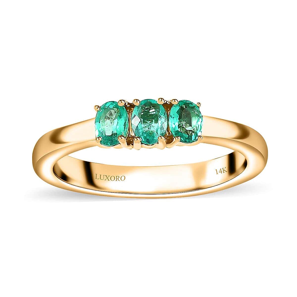 Doorbuster Luxoro 14K Yellow Gold AAA Boyaca Colombian Emerald 3 Stone Ring (Size 6.0) 0.65 ctw
