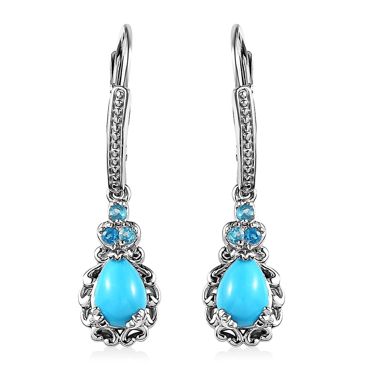Sleeping Beauty Turquoise and Malgache Neon Apatite Dangling Earrings in Platinum Over Sterling Silver 1.40 ctw