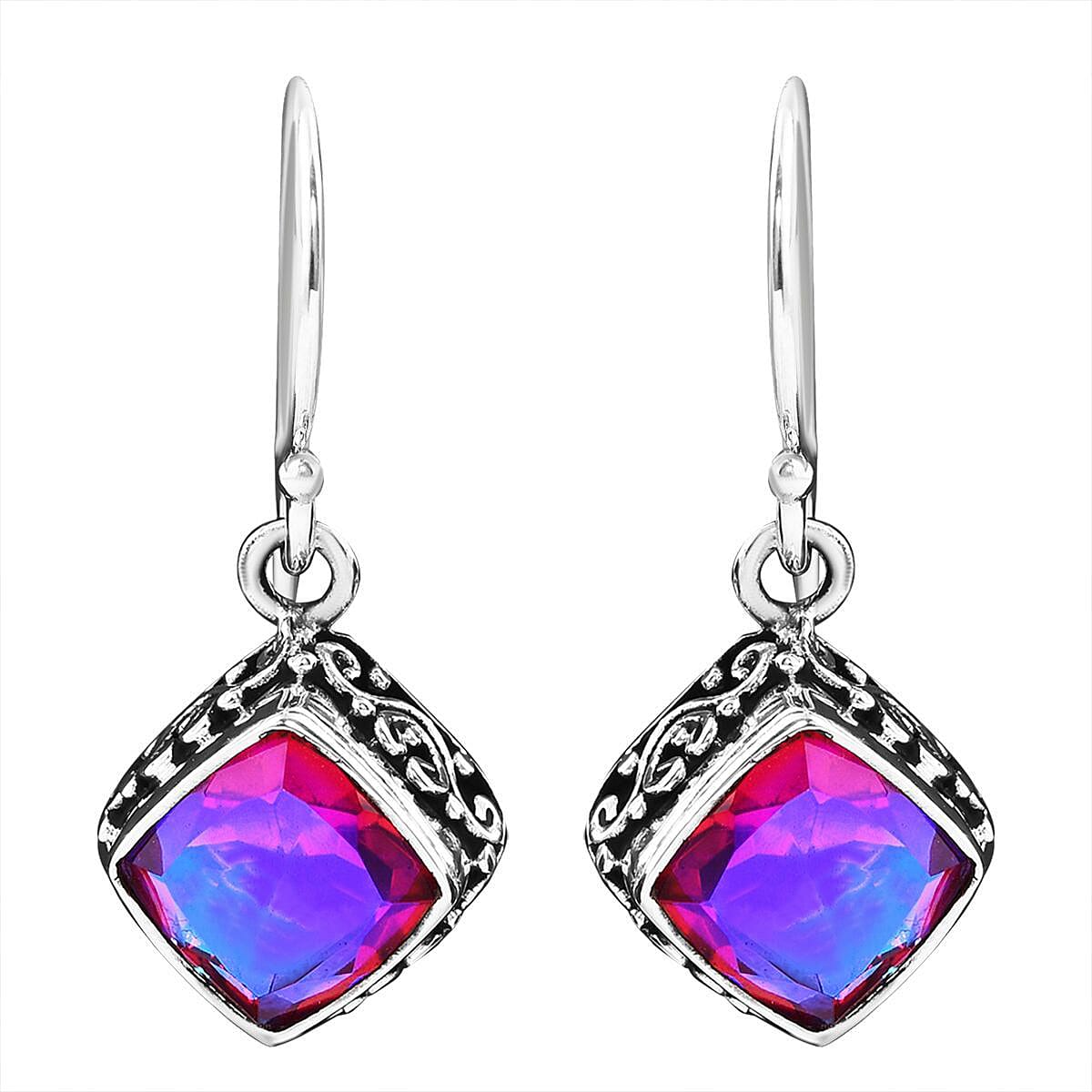 Doorbuster Bali Legacy Volcanic Color Quartz Dangle Earrings in Sterling Silver 5.50 ctw