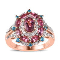 Premium Natural Calabar Pink Tourmaline and Multi Gemstone Ring in Vermeil Rose Gold Over Sterling Silver (Size 10.0) 1.65 ctw