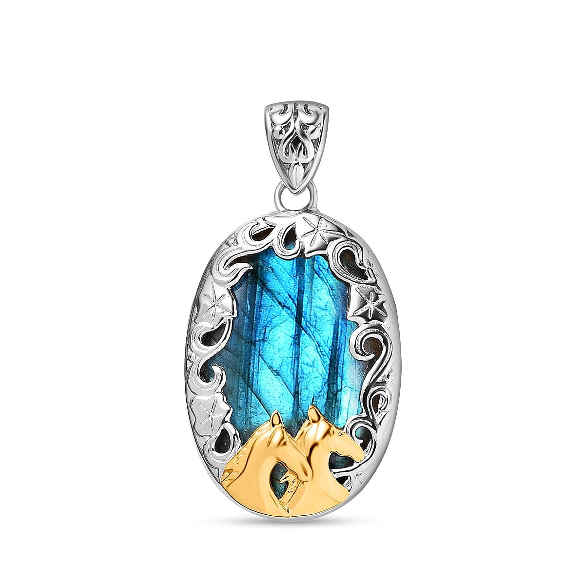 Malagasy Labradorite 26.00 ctw Pendant without Chain in Platinum Over Sterling Silver