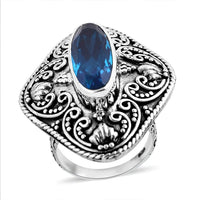 Doorbuster Bali Legacy Caribbean Quartz Ring in Sterling Silver 6.25 ctw